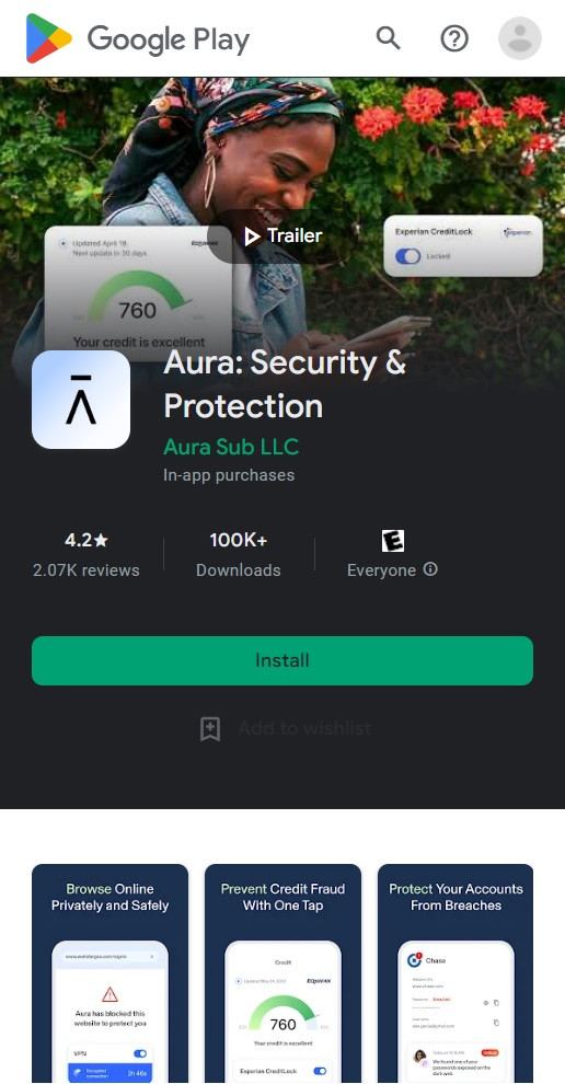 Aura app on Google Play Store